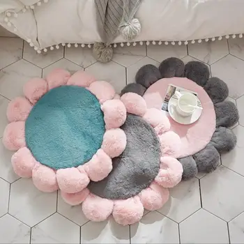

INS Flower Shape Carpet Girl Preferred Round Pattern Carpet Anti-Slip Rug Bedroom Decorative Mats Simple Style Floor Cushion