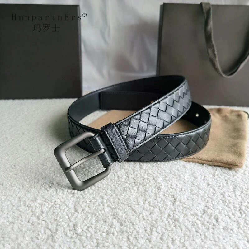 

Hmn Partn Ers Men Alloy Buckle Cowskin Strap Belt Fashion Luxury High Quality Wild Cowhide Genuine Leather Belts Width 3.5cm