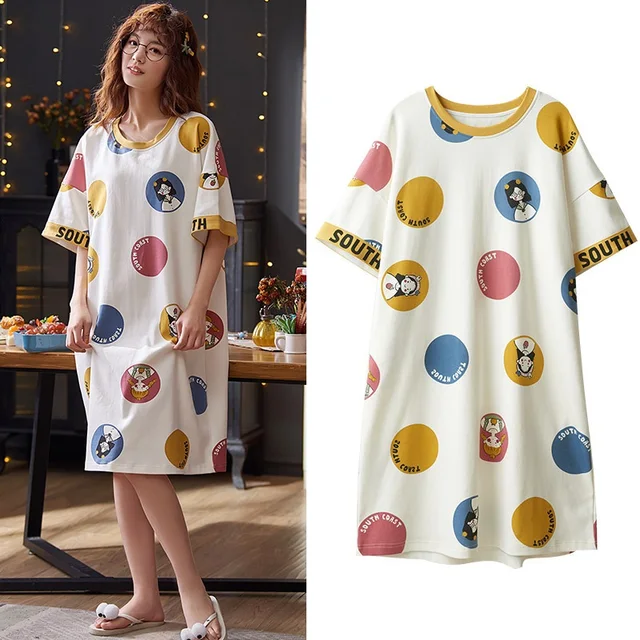 Cute Cartoon Sleepwear For Women Nightgowns Dressing Gown Summer Nightdress Cotton Nighty Sleepshirt Plus Size Pijamas Pyjama 1