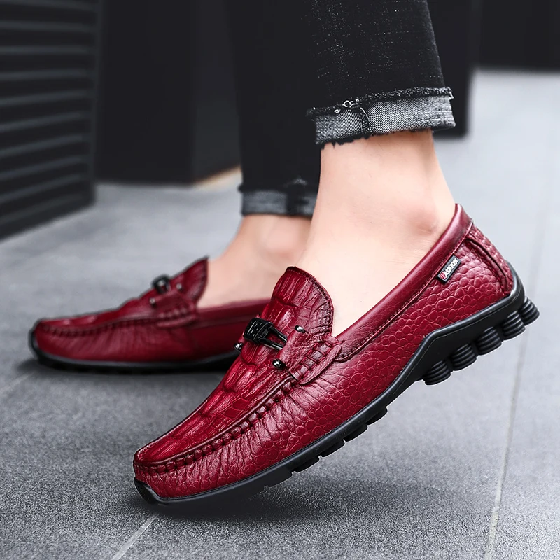 

Men Summer Loafers Leather Moccasin Crocodile Style Footwear Fashion Slip on Flat Driving Casual Shoes Genuine Shoes