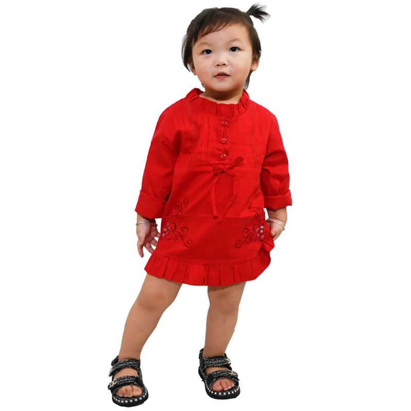 

MD kids girls dress long sleeve red tops embroidery flowers clothes 2019 fashion wears roupa africana infantil