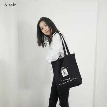 

Alasir Artsy Letter Womens Bags Handbags Canvas Shoulder Bag Casual Tote Characters Designer Bags Women Cotton Bag Eco Bag