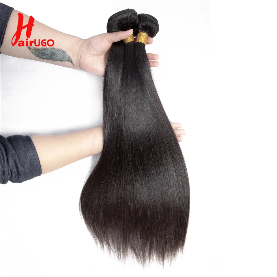 Бразильские Прямые вплетаемые пряди, человеческие волосы, пряди, можно купить с закрытием, натуральный цвет, HairUGo, не Реми, вплетенные волосы