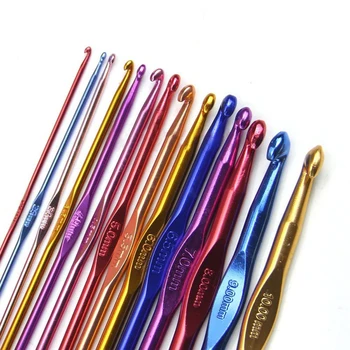 

1 Set 14 pcs Aluminum Crochet Hooks Knitting Needles Multi Color Grip Handle Weave Craft In Case Yarn Hook Sewing 2.0-10.0mm