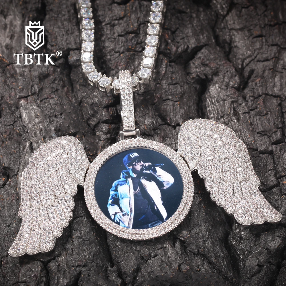 TBTK Big Wings Photo Pendant Fashion Jewelry Custom Name Engraved Necklace Cubic Zirconia Iced Out Hiphop | Украшения и