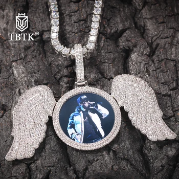 

TBTK Big Wings Photo Pendant Fashion Jewelry Custom Photo Pendant Necklace Cubic Zirconia Iced Out Hiphop Jewelry Drop Shipping