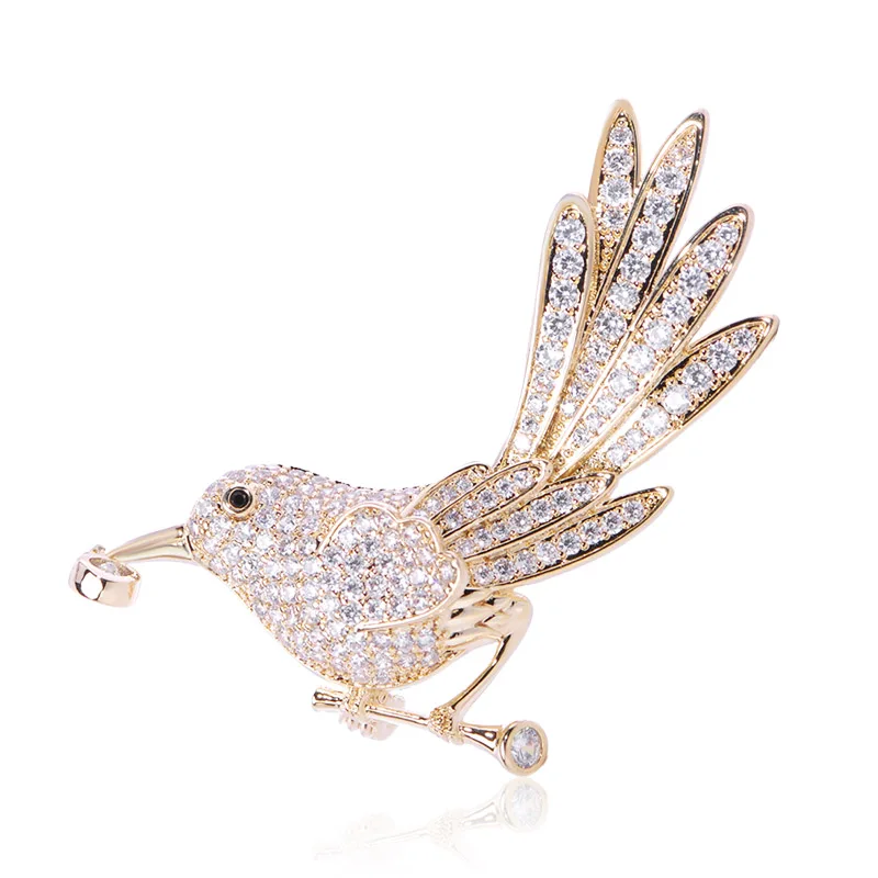 Funmor Exquisite Animal Bird Copper Brooches Mosaic AAA Zircon Pins For Women Men Banquet Prom Ornaments Lapel Suit Accessories - Окраска металла: Gold Color