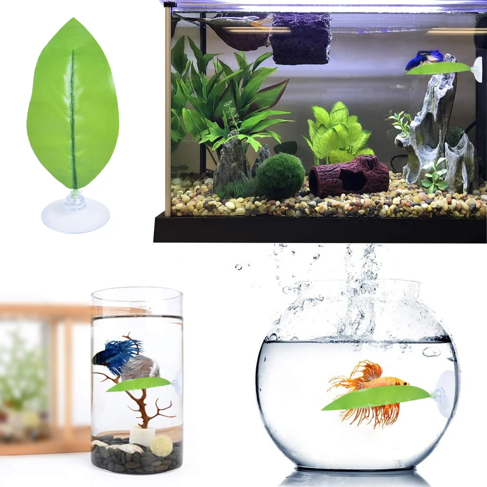 Aquarium Decoration Fish Tank Betta Leaf Pad Landscape Plastic Suction Cup Hammock A | Дом и сад