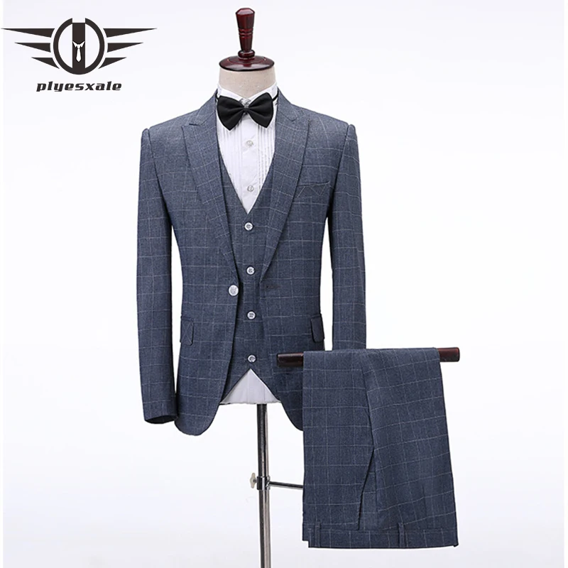 お買い得 Plyesxaleダークグレー柄男性3ピースメンズ結婚式はスリムフィットワークビジネスフォーマルスーツ男性デザインq604 イイスタンダード Mascontal Com Br
