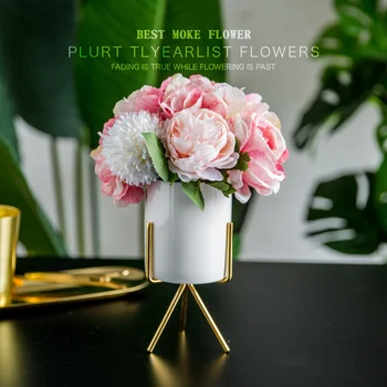 

Nordic Simple Ceramic Vase+Artificial Flower Ornament Crafts Decoration Table Dry Fake Flowers Bouquet Home Creative Figurines