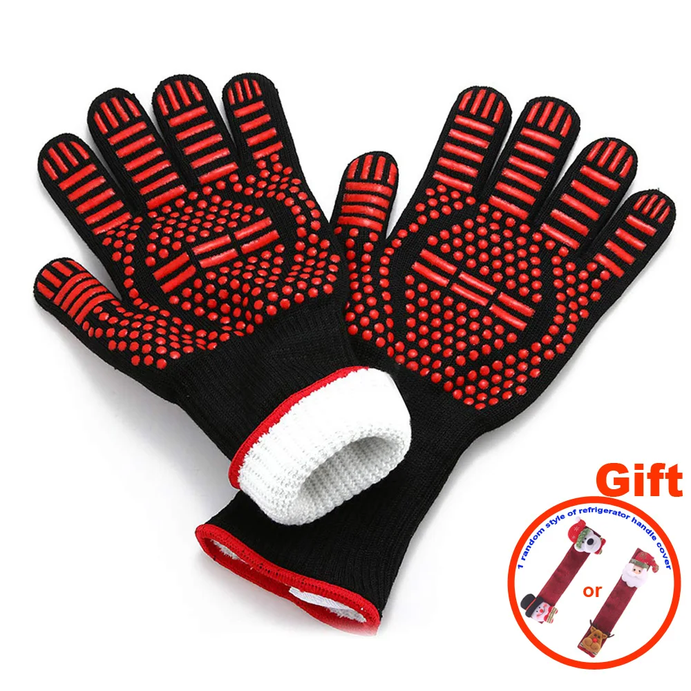 

1Pair BBQ Silicon Gloves High Temperature Anti-Scalding 350~800â„ƒ Insulation Barbecue Microwave Mitts Give Gifts