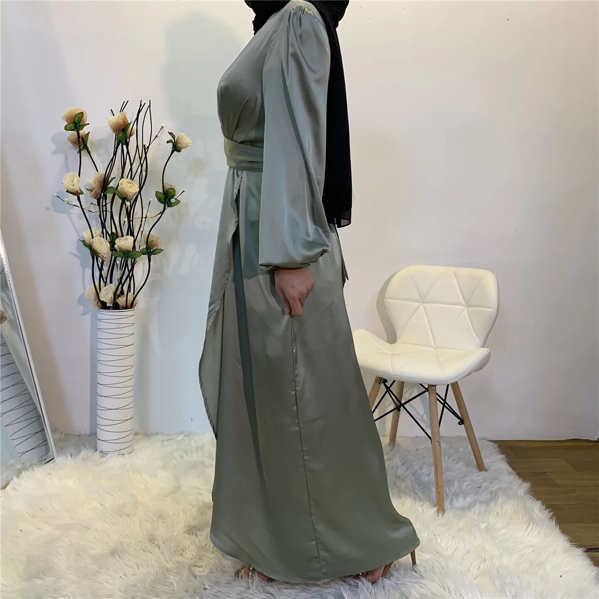 frontal, manga comprida, abaya muçulmana, vestidos hijab,