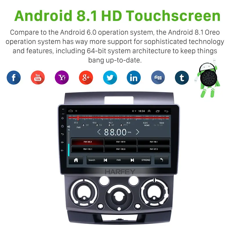 Sale Harfey Car Multimedia Player 9" Android 8.1 GPS Radio for 2006-2010 Ford Everest/Ranger Mazda BT-50 Stereo support Carplay TPMS 2