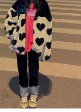 Winter fur coat Women jackets Trend love pattern Korean Color Matching Stand Up Collar Imitation Thickened Warmth Padded Jacket