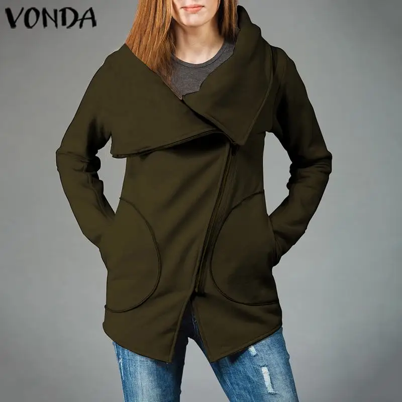 VONDA Женская модная осенне зимняя одежда теплые куртки наклонное пальто с