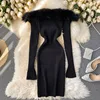 Women Knitted Dress 2022Autumn Winter Long Sleeve Off Shoulder White Sexy Party Dresses For New Year Furry Collar Elegant Robe ► Photo 2/6