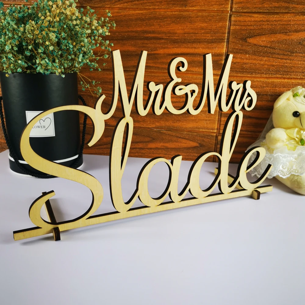 Custom Mr & Mrs Name Wedding Table Sign,Personalized color wood Table Sign Wedding with name,For wedding party Decor Supplies (3)