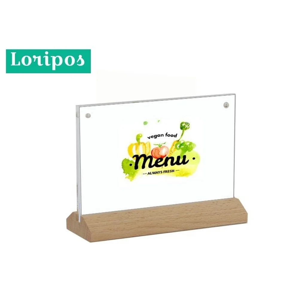 A4 Horizontal Wood Menu Card Stand Photo Frame 297*210mm Paper Sign Holder Desk Label Holder Acrylic Price Card Display Rack
