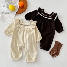

LZH 2022 Spring New Cotton Long-Sleeve Infant Baby Romper For Baby Girl Embroidered Square Neck Jumpsuit Baby Clothing 3-24Month