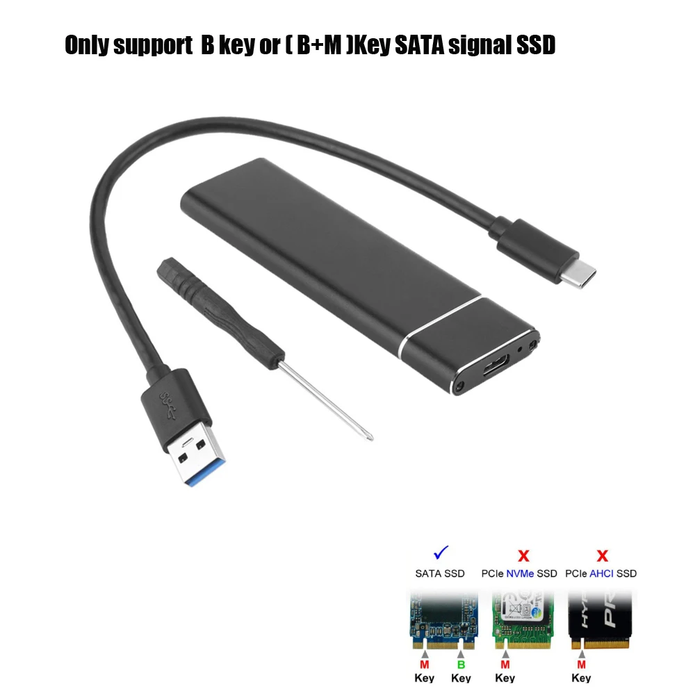 Black M.2 SATA case USB 3,1 для M.2 NVME PCIe SSD корпус, NVME M-Key для type C чехол-адаптер для nvme SSD, USB3.1 для M.2 NGFF SATA SSD чехол - Цвет: Black M.2 SATA case