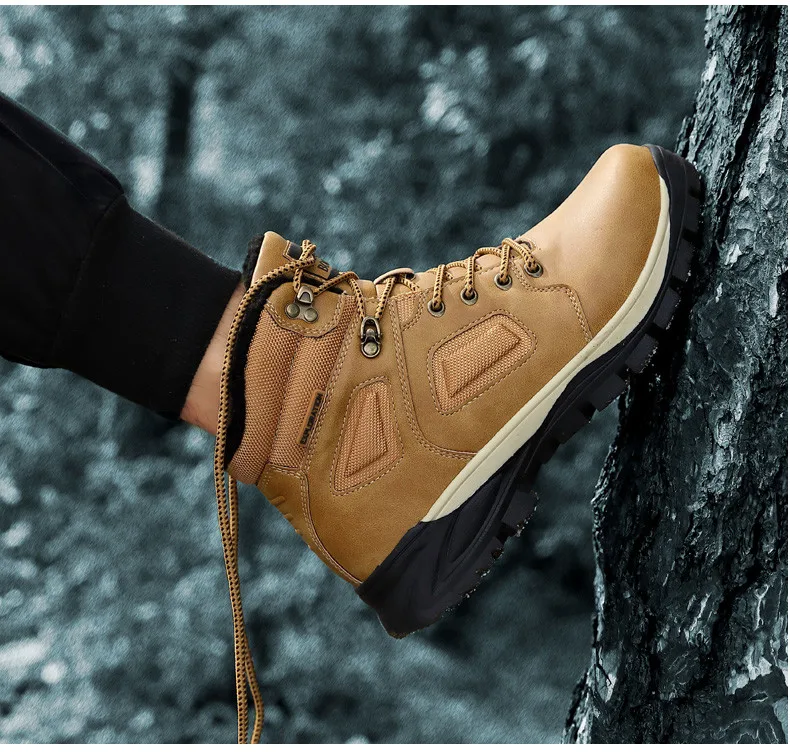 Fhlyiy/Брендовые мужские зимние ботинки; теплые мужские ботинки; высококачественные Водонепроницаемые кожаные кроссовки; мужские походные ботинки; Размер 47