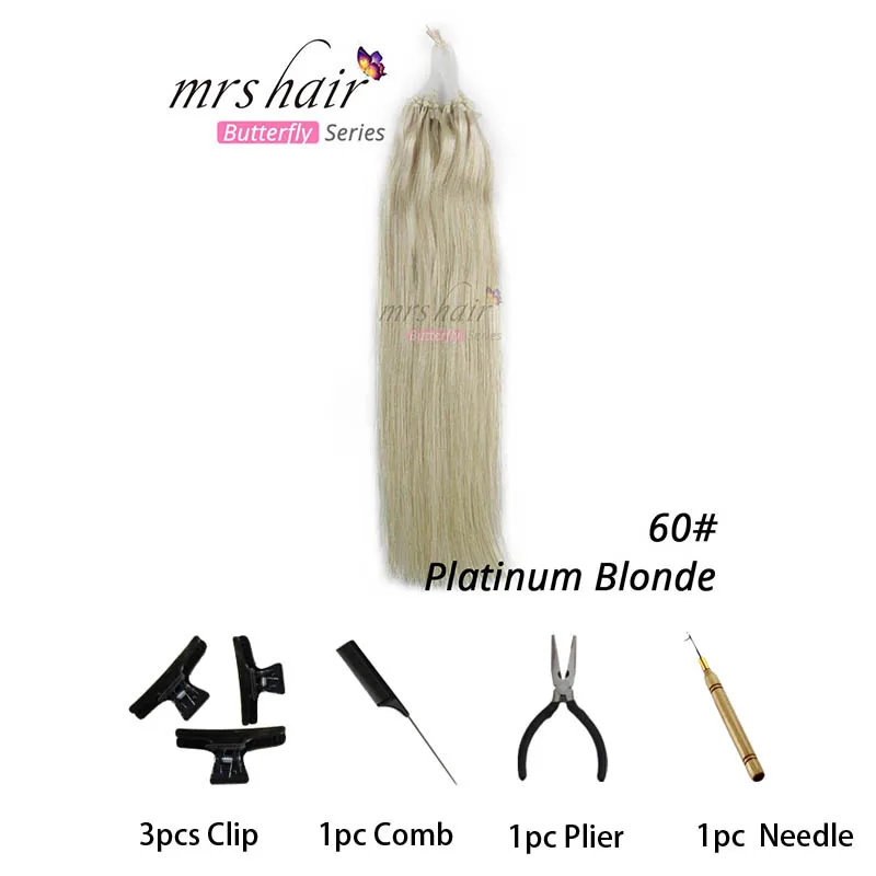 #60 MRSHAIR, прямые волосы на микро-кольцах, 1"-24", 1 г/шт., 50 шт., волосы Remy для наращивания на микро-кольцах - Цвет: #60