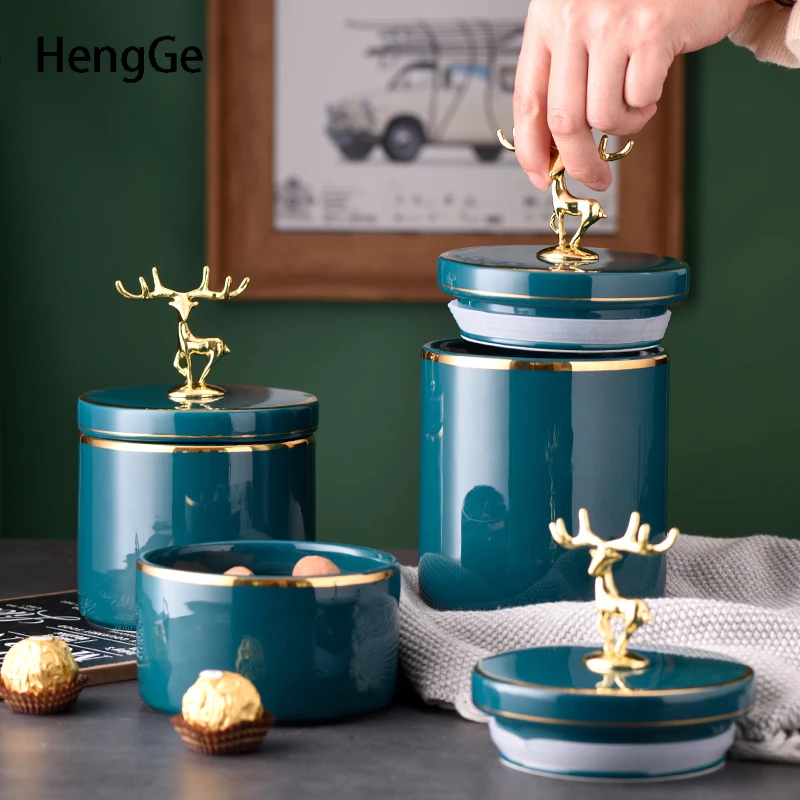 

Оригинальные банки, банки для пищевых продуктов с крышкой, золотой ход, украшение для оленей, домашний дозатор для хлопьев, кухонные наборы канистр