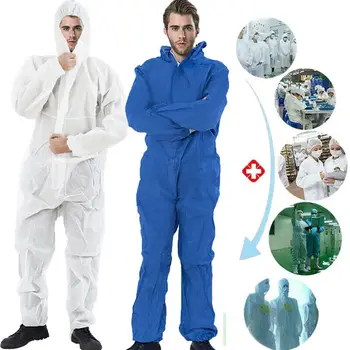 

PPE Suit Hazmat-Suit Coverall Protection-Protective Hospital-Safety-Clothing Disposable White