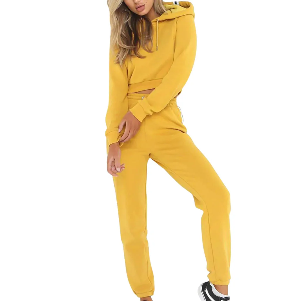 

Fashion Tracksuit Women Long Sleeve Bandage Stripe Splice Hooded Sweatshirt Tops Pants Set Women's Sportswear Conjuntos De Mujer