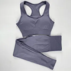 Seamless Yoga Set Solid Color Gym Suits Sports Bras Leggings Gym Clothing Workout Clothes for Women 2 Piece Sport Set