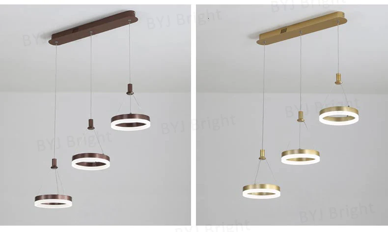 Круглый/квадратный современный светодиодный подвесной светильник, золотисто-коричневый алюминиевый домашний декоративный подвесной светильник для столовой, бара, кухни