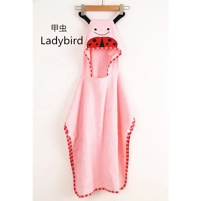 pink ladybird Полотенце с капюшоном и рисунком животных, хлопок, детское банное полотенце, 70*140 см, пляжное полотенце для мальчиков и девочек 0-14 лет, детское полотенце с капюшоном, с рисунком утки, собаки - Цвет: pink ladybird