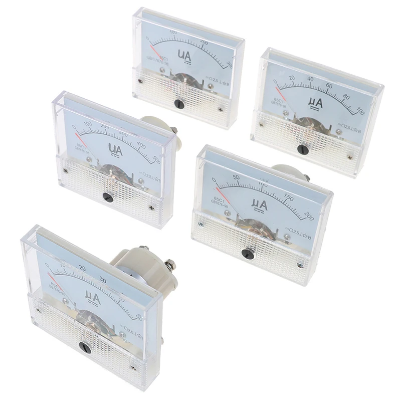 1Pc High Quality DC Analog Pointer Current Meter Panel 50uA 100uA 200uA 300uA 500uA Ammeters 64mmx62.5mmx56mm