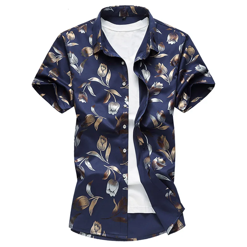 

Summer Men New Style Plus-sized Large Size Men's Casual Printed Shirt Short Sleeve Lining