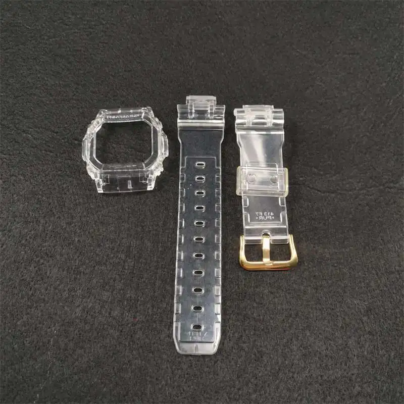 With gold buckle Прозрачный резиновый ремешок для часов чехол для DW5600 GW-M5610 G-5600 G-5000 замена Браслет fitbit заряд Водонепроницаемый рамка - Цвет ремешка: With gold buckle