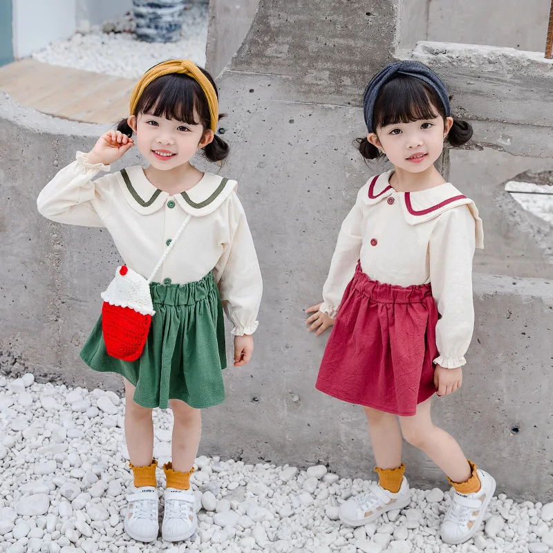 

Childrenswear Autumn New Style 1-4-Year-Old Baby Girls Crew Neck College Style Cute Tops + Short Skirt Two-Piece Set