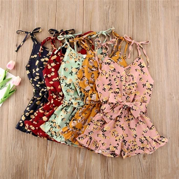 

1-6Y Summer Infant Baby Girls Overalls Flowers Print Sleeveless Casual Single Breasted Summer Jumpsuits Rompers 5 Colors