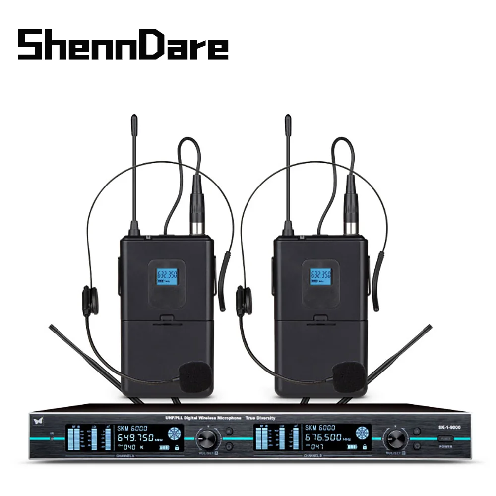 ShennDare SK1-9000 True Diversity Digital Wireless Microphone System Professional UHF Dual Channel MIC DJ Performance Conference