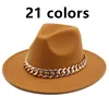 Chapeaux à large bord avec chaîne en or pour femmes, casquette de luxe fedora, classique, beige, feutré, noir, cowboy, jazz ► Photo 1/6
