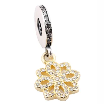 

Authentic 925 Sterling Silver Bead Charm Gold Floral Flower With Crystal Pendant Beads Fit Pandora Bracelet Diy Jewelry