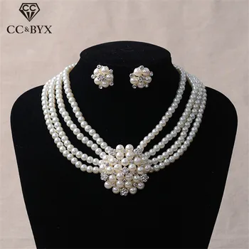 

CC jewelry sets necklace women stud earrings pearl flower shape wedding accessories for bridal fashion jewelry party gift TL060