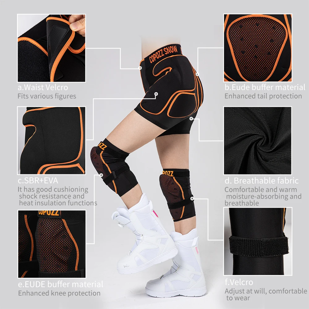 COPOZZ Outdoor Ski Knee Pads Motorcycle Skating Sports Protective Skiing Hip Protector Padded Breathable Shorts