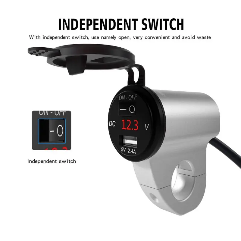 Металлический мотоцикл 12V SAE к USB зарядное устройство с переключатель вольтметра для мобильного телефона gps