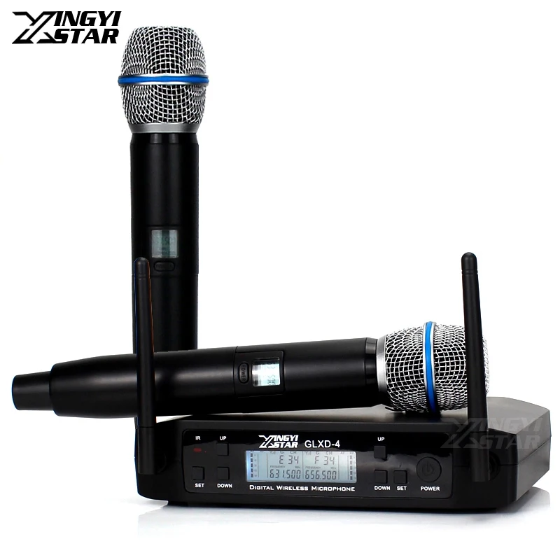 Microfone sem Fio Sistema de Microfone sem Fio Micro para Beta Profissional Canais Sistema de 87a Beta87a Handheld Karaoke Mic Glxd4 Uhf 2