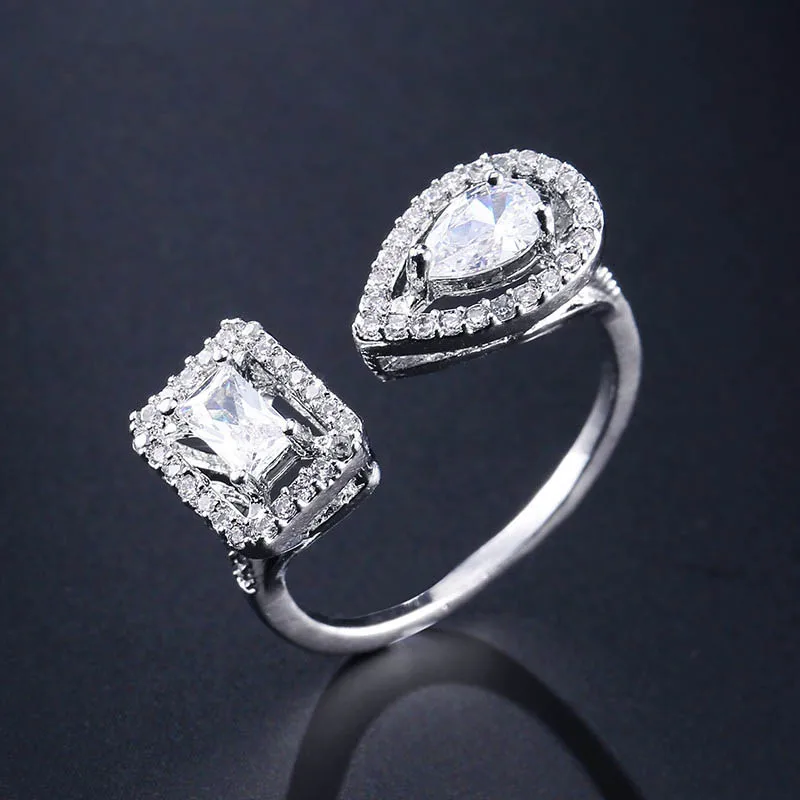 Silver Color Женское кольцо Cellacity из серебра 925 пробы, хорошее ювелирное изделие в форме капли воды, прямоугольное кольцо с камнями для женщин, цвет розовое золото - Цвет камня: Silver Color