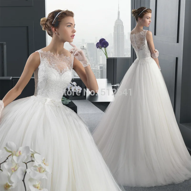 

2019 Elegant Sheer Wedding Dresses Lace A Line Sweetheart Beads Applique Sweep Train Bridal Gown yk1A399
