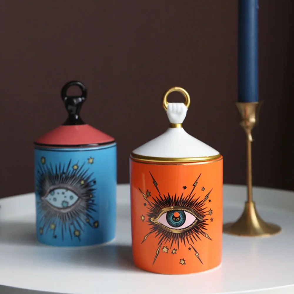 For- Fornasetti Big Eyes Jar With Lids Ceramic Decorative Candle Holder Storage 