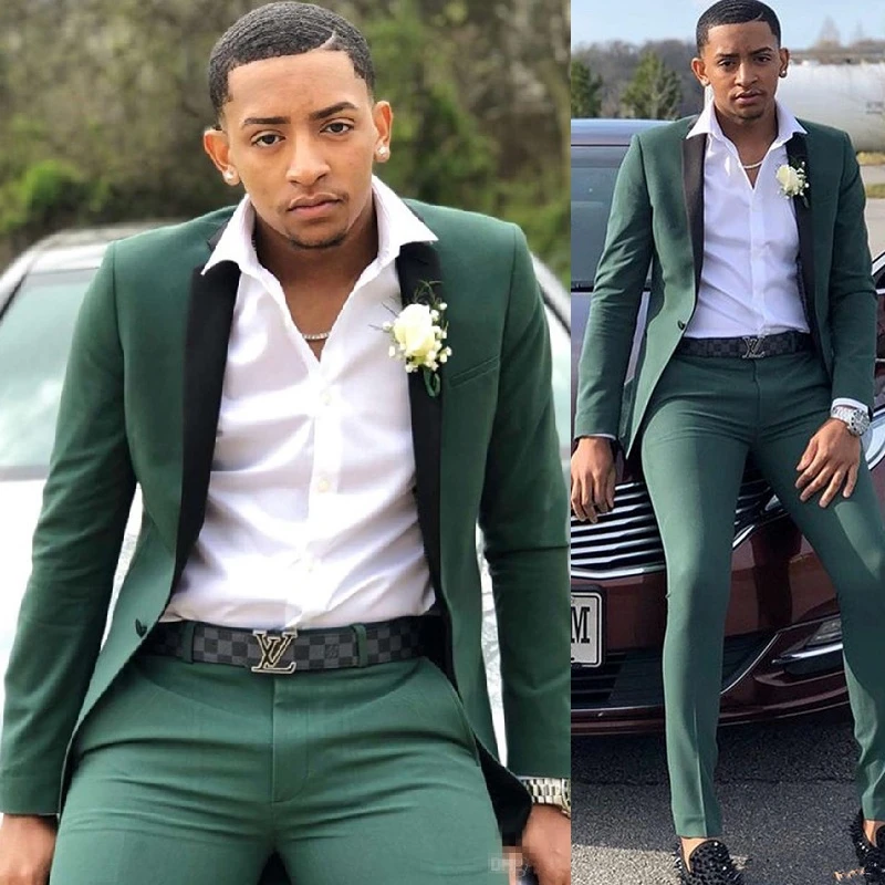 Hunter trajes de dos piezas para hombre, esmoquin de boda para el novio, fiesta de graduación Formal con solapa un botón, chaqueta y pantalones|Trajes a medida| AliExpress