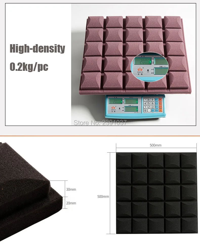 US $276.59 EMS Fast Shipping 60pcs 50x50x5cm Soundproof Foam Studio Acoustic Sound Absorption Treatment Panel Tile Wedge Protective Sponge