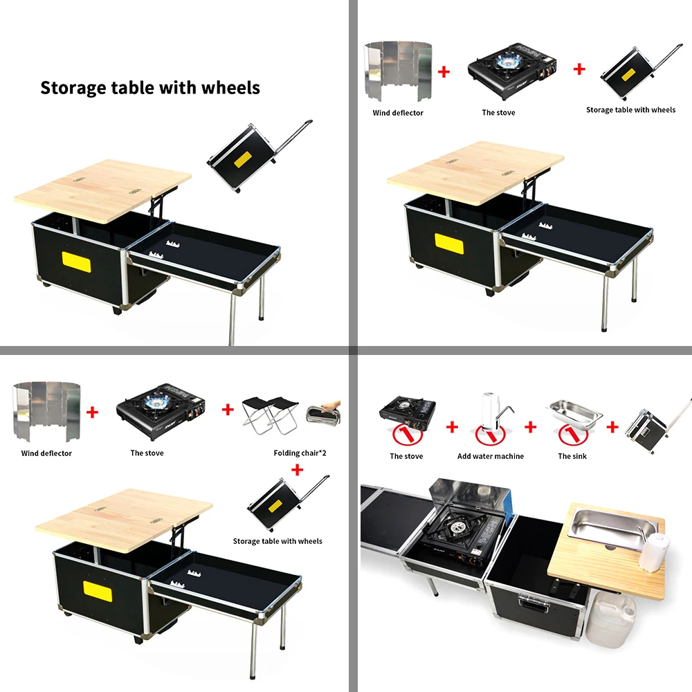 55L Outdoor Kitchen Portable Folding Kitchen Hiking Camping Cooking Table With SInk Wind Shield Running Water Camp Table Set Hot